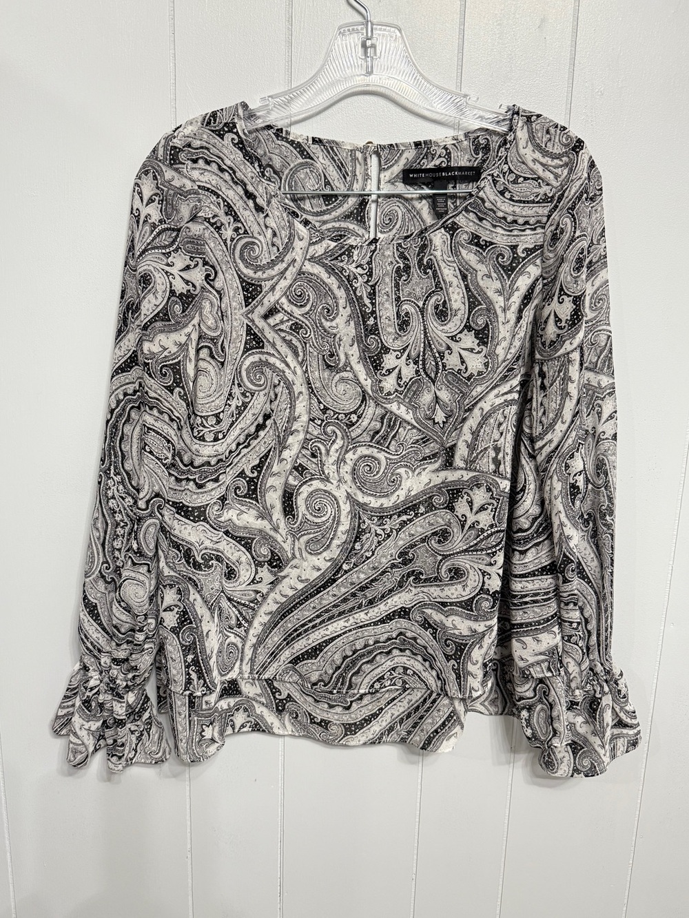 #12) White House Black Market Black & White Paisley Long-Sleeve Blouse